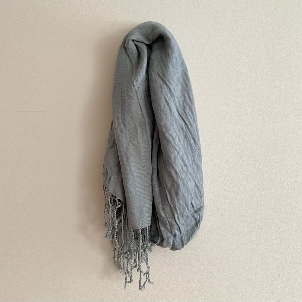 Slate blue fringed scarf